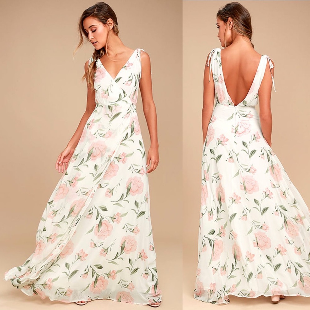 Lulus Romantic Possibilities White Floral Print Maxi Dress